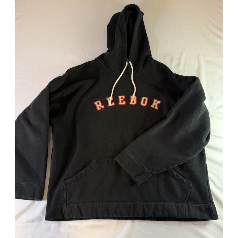 Vintage Reebok Hoodie Men's XL Black Faded Pullover‎ Fleece Y2K 90s
